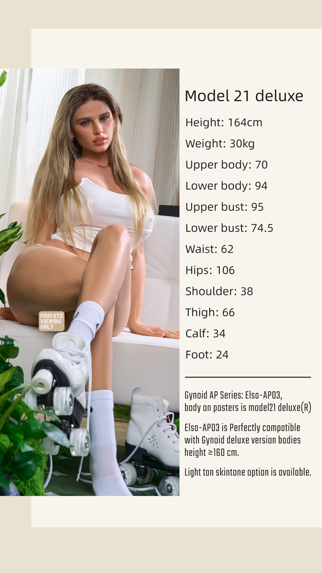 Elsa Model 21 Deluxe sexdukke (Gynoid Doll 164 cm F-cup silikone)