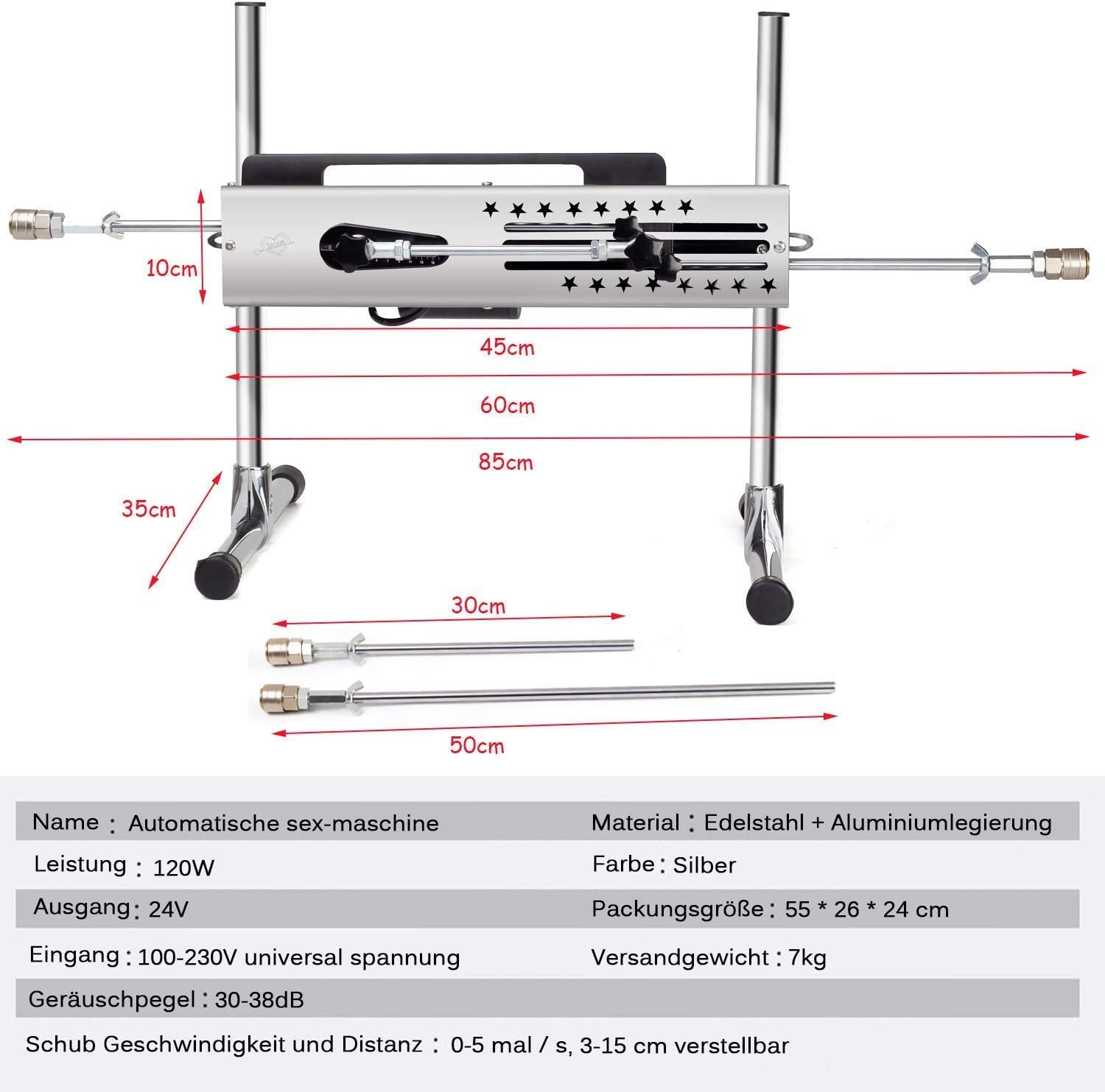 Professionel sexmaskine med justerbar hastighed og dobbelt kontrol - 120W motor