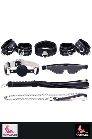 BDSM Kit - Håndjern, pisk, snor, gagball, øjenmaske (sæt med 9 dele)