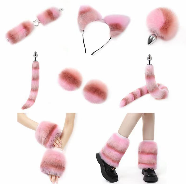 Furry outfit i farverig pels (sæt med 11 dele)