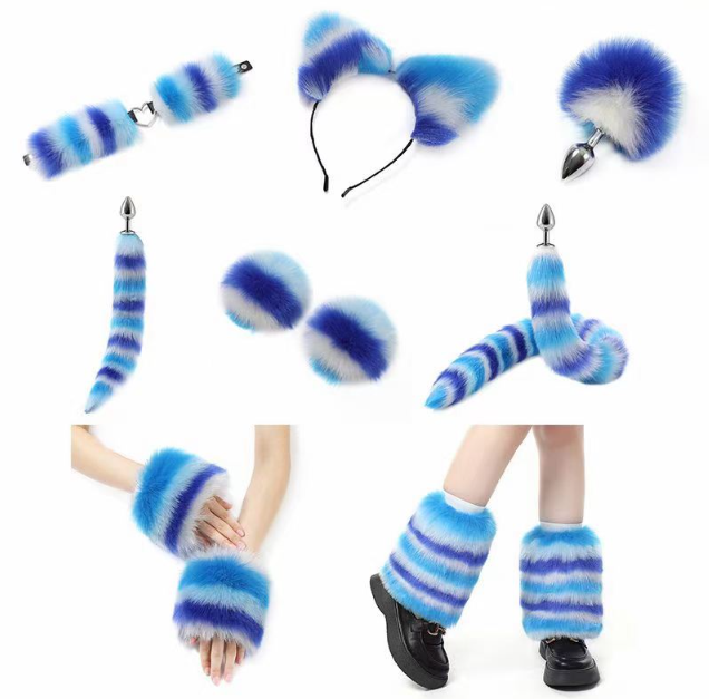 Furry outfit i farverig pels (sæt med 11 dele)