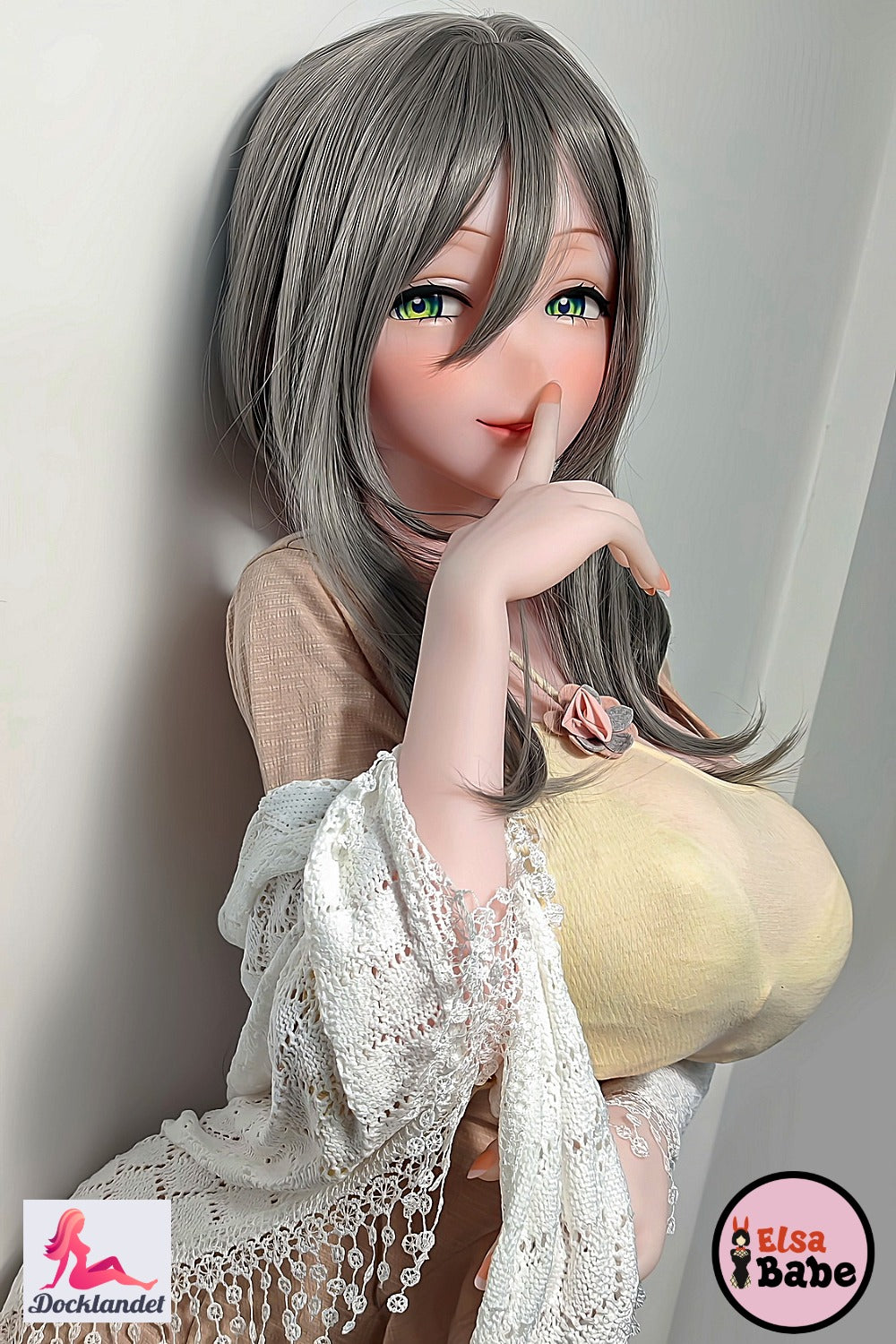 Aono Asuka Elsa Babe 163 cm anime sexdocka med grått hår och gröna ögon