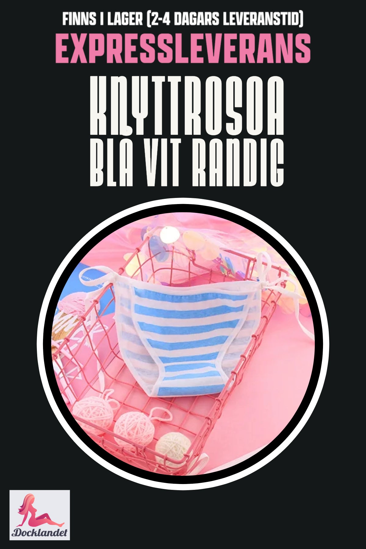 Slips rose for sexdukke (Pink/Blå hvid, stribet)