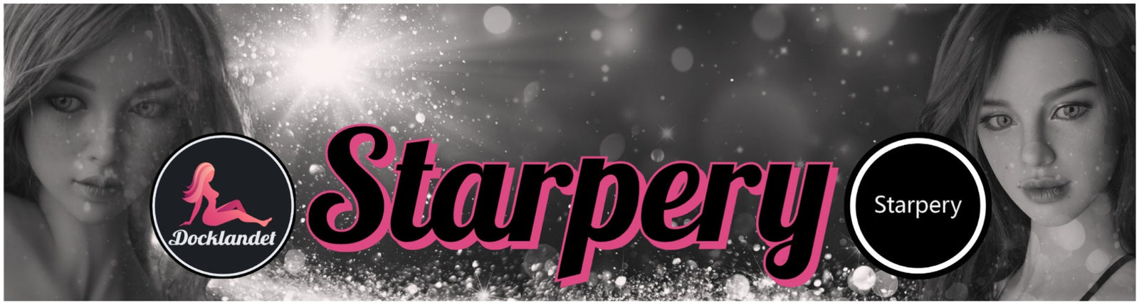 Sexdocka från Starpery. Bilden visar rubriken Starpery och Starpery's och Docklandets logotyper. Om du är ute efter en sexdocka från Starpery hittar du den hos Docklandet!